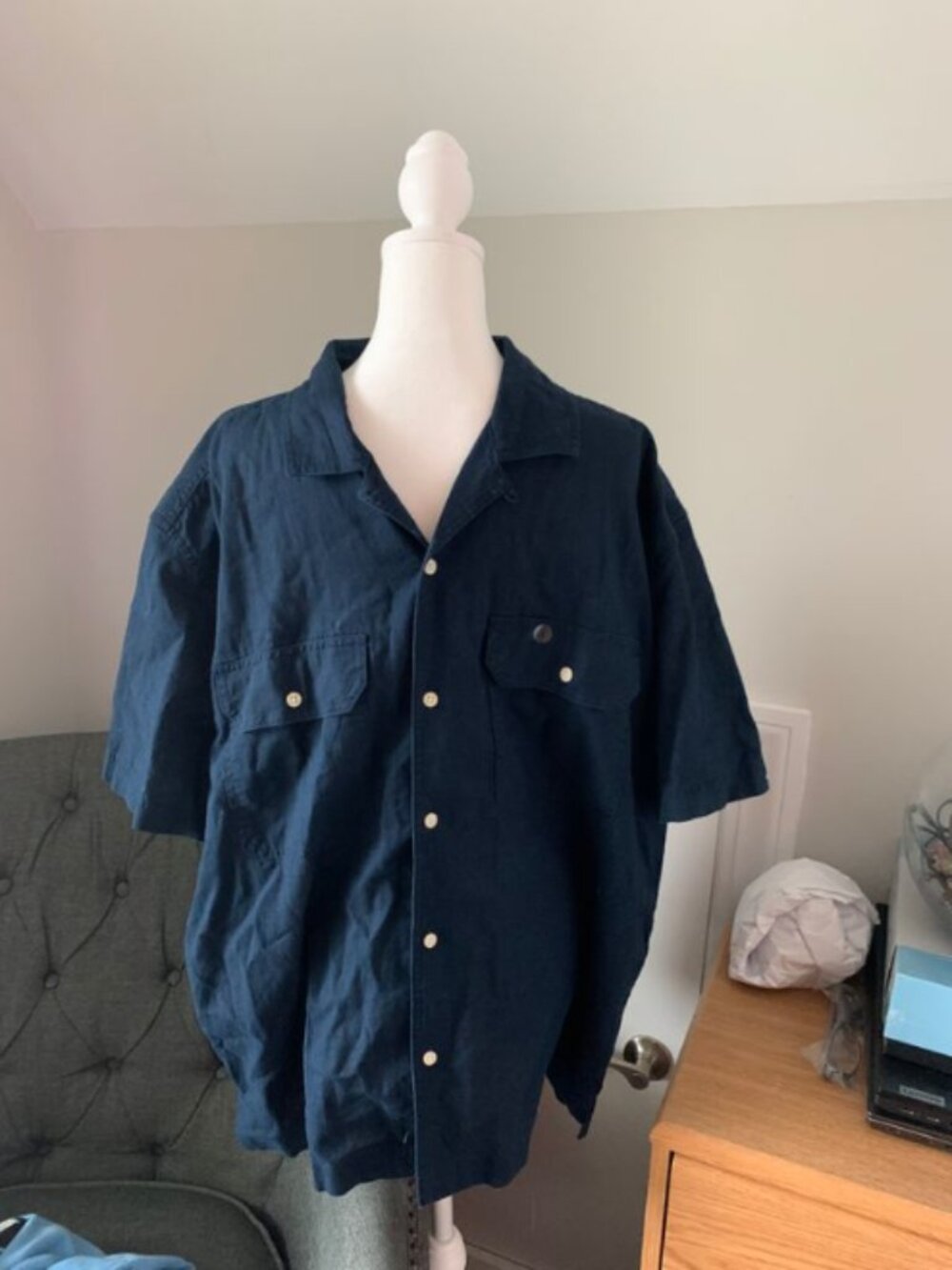 American Eagle Men's Button Down Shirt Short Sleeve Cotton Blue Size L
